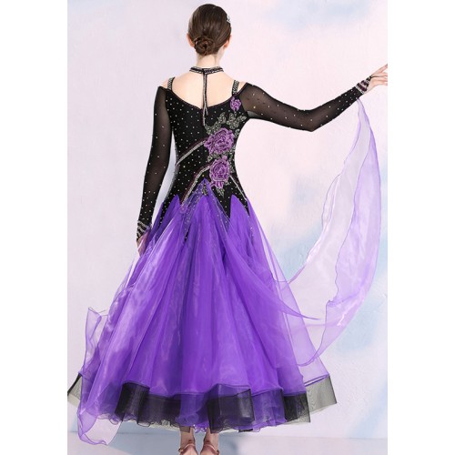 Women young girls competition purple ballroom dance dresses diamond professional embroidered waltz tango dance dresses